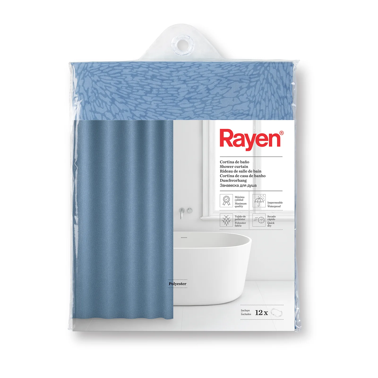 Rideau de salle de bain - 180 x 200 cm - Bleu — vue 6