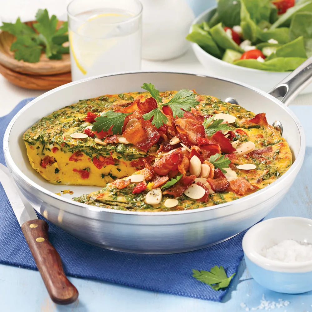 Frittata aux tomates séchées, épinards et bacon