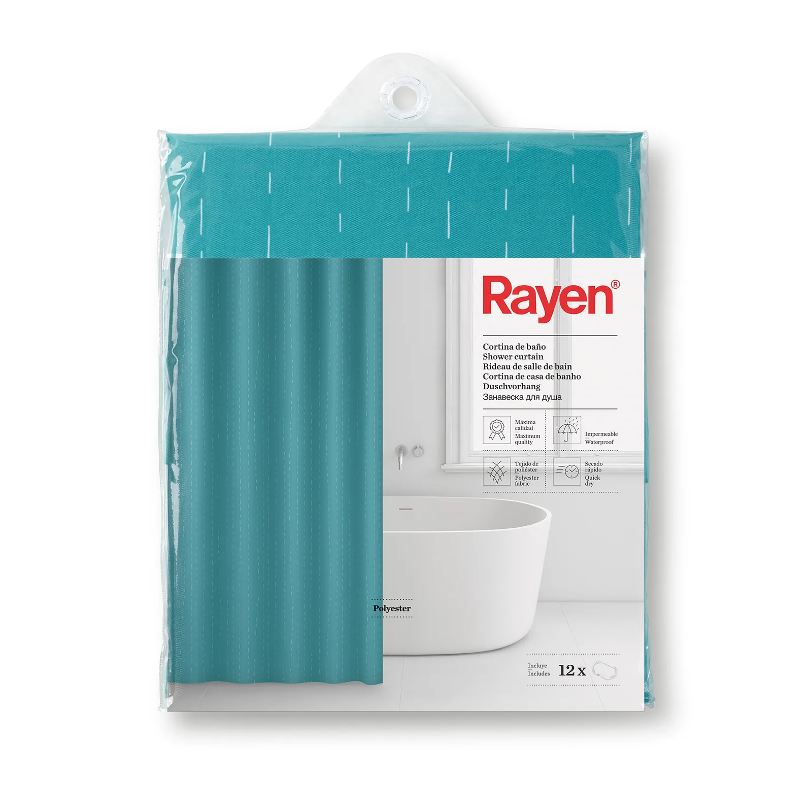Rideau de salle de bain - 180 x 200 cm - Turquoise — vue 6