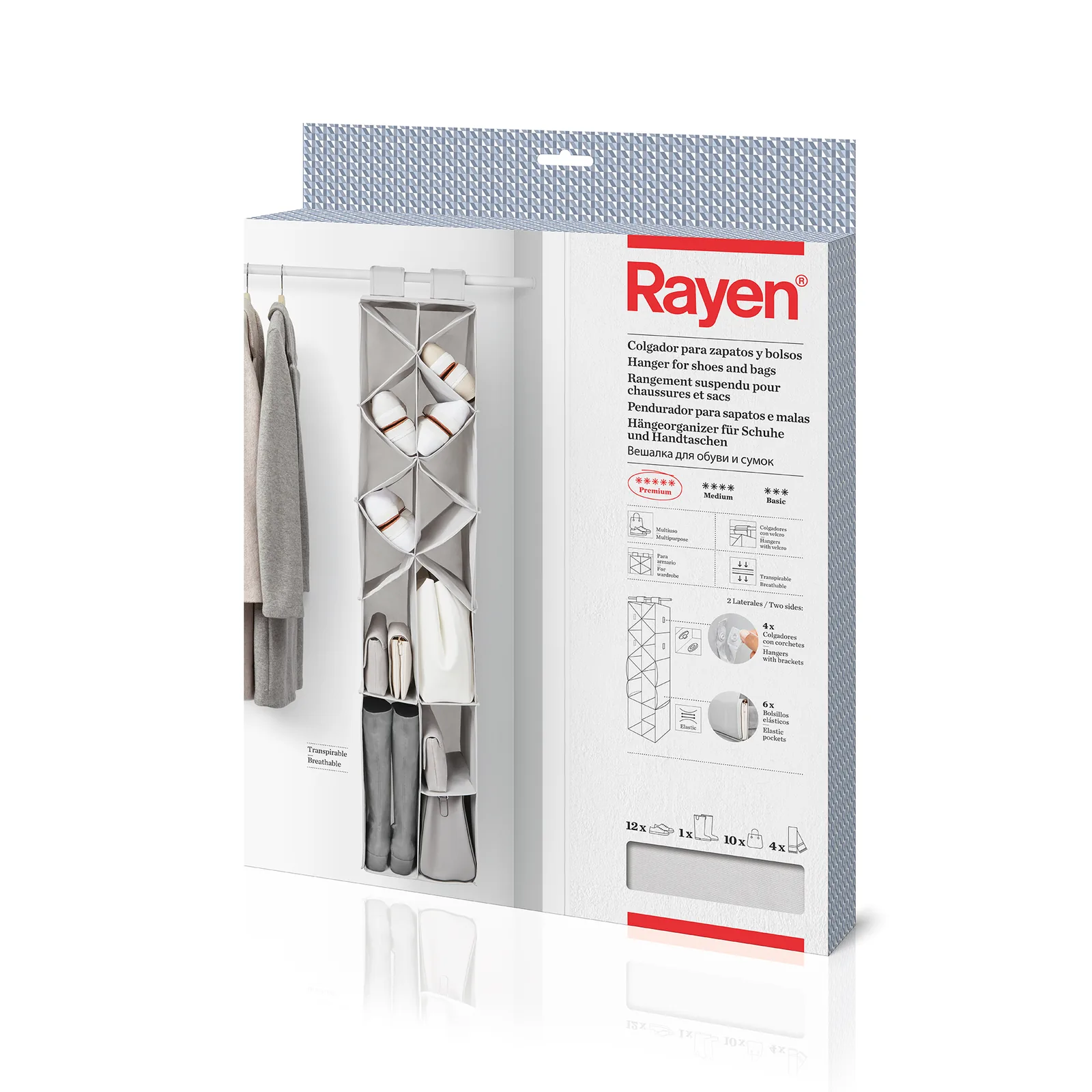 Rangement suspendu pour chaussures et sac - 142,5 x 30 x 30 - gris — vue 7