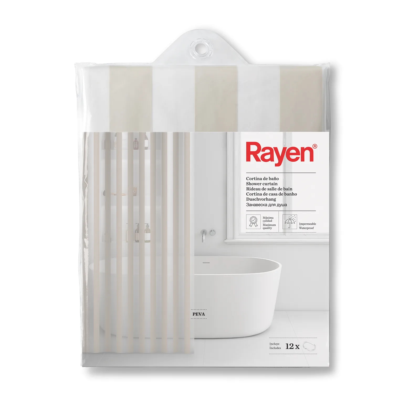 Rayen Rideau de salle de bain - 180 x 200 cm - Blanc&beige — vue 6