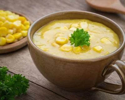 Soupe au maïs, poulet et oeuf